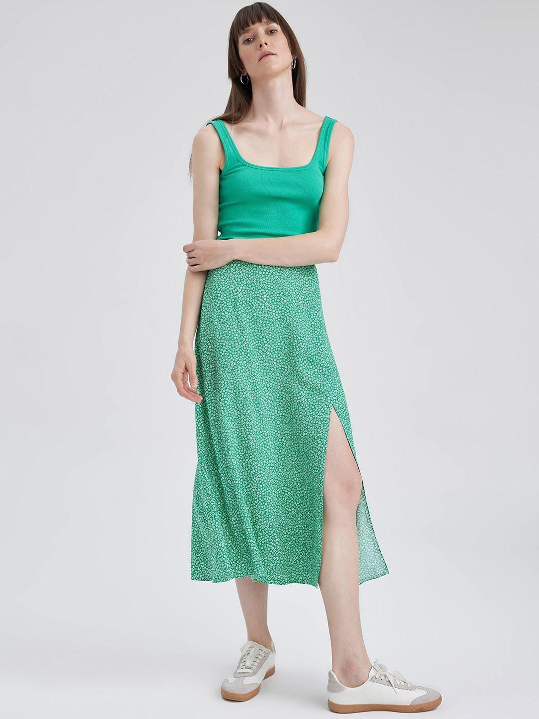 defacto floral printed straight a-line midi skirt