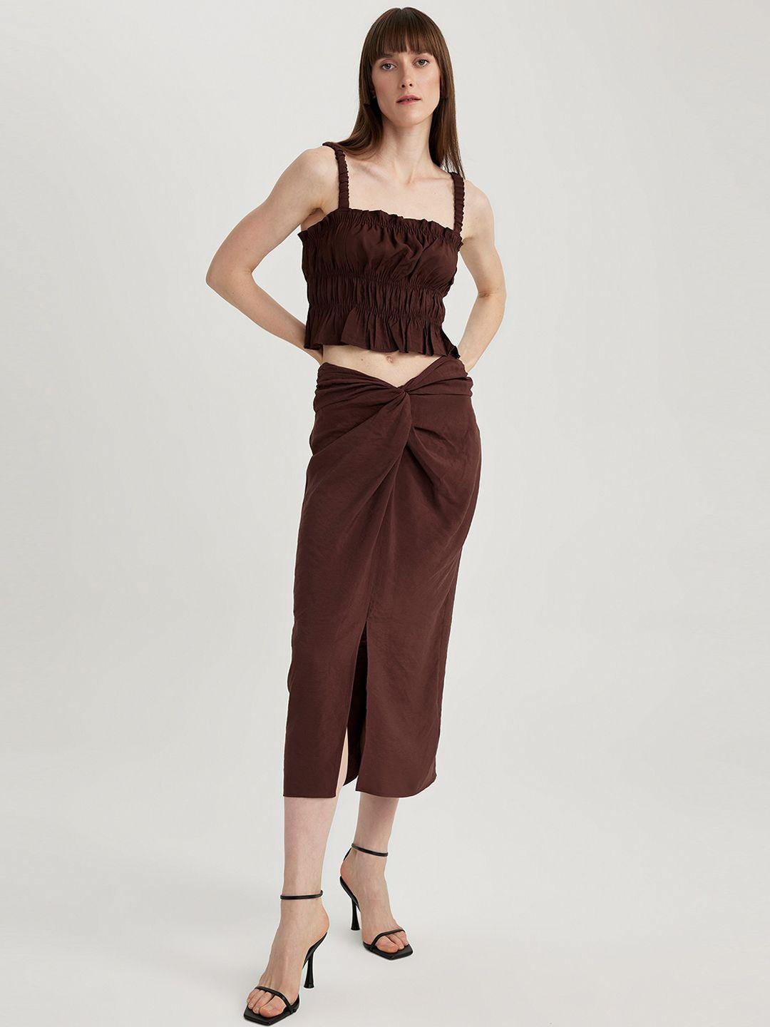 defacto front slit midi-length twisted pencil skirt
