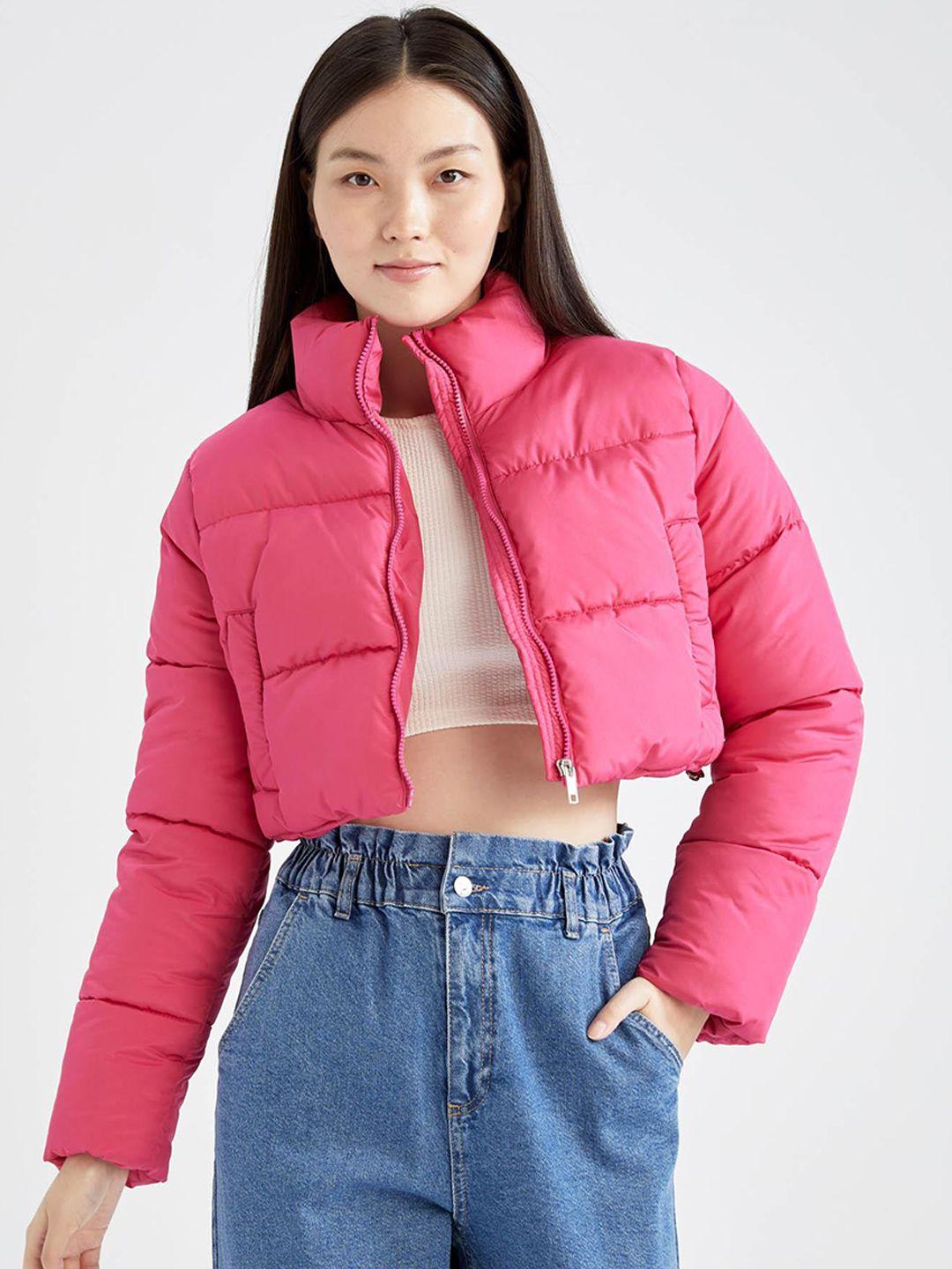 defacto mock collar cropped puffer jacket