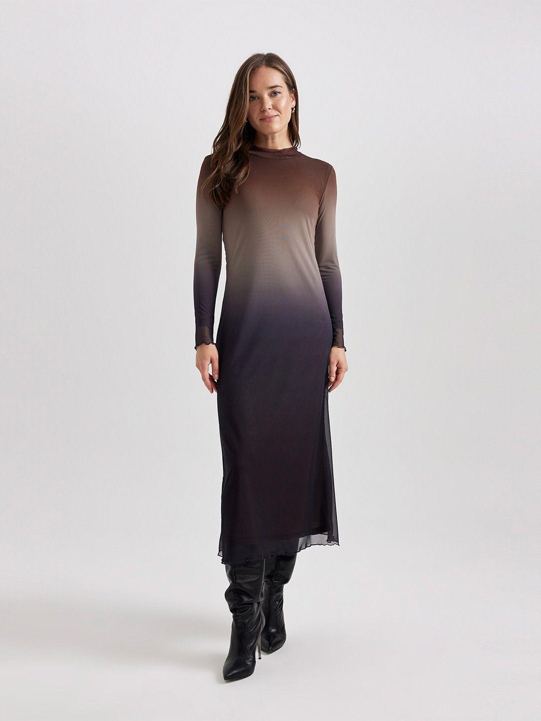 defacto ombre dyed mock neck long sleeves a-line dress