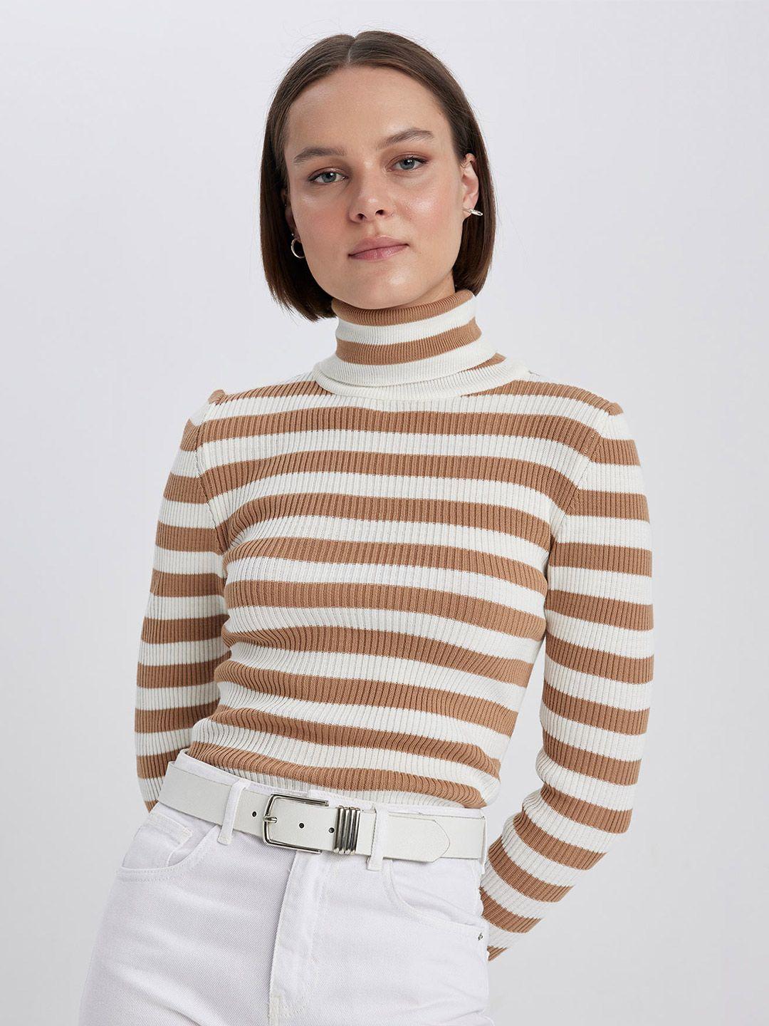 defacto self design striped turtle neck long sleeves acrylic pullover