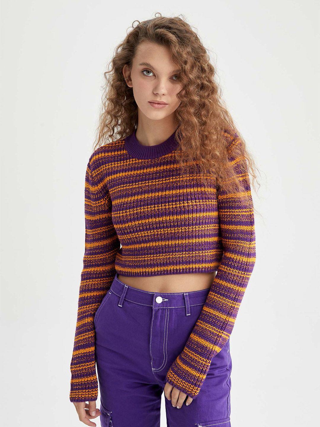 defacto striped ribbed crop pullover