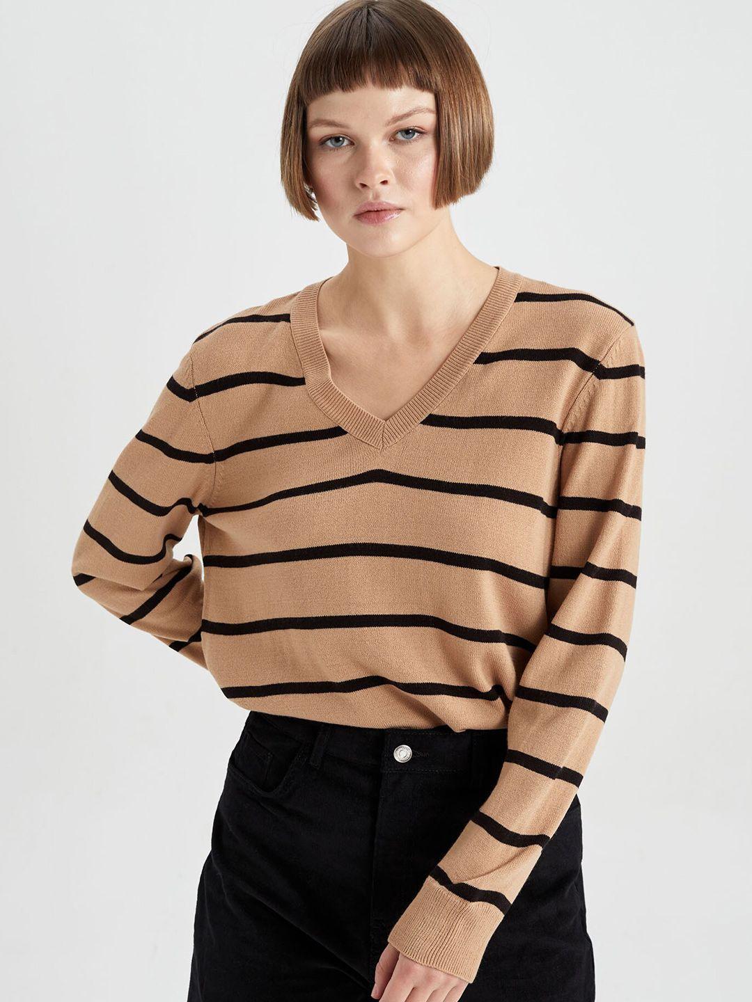 defacto striped v-neck acrylic pullover sweater