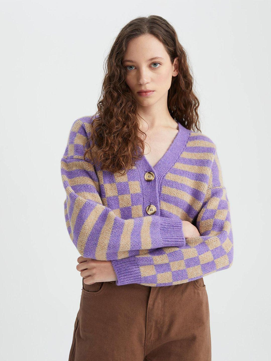 defacto striped v-neck cardigan sweater
