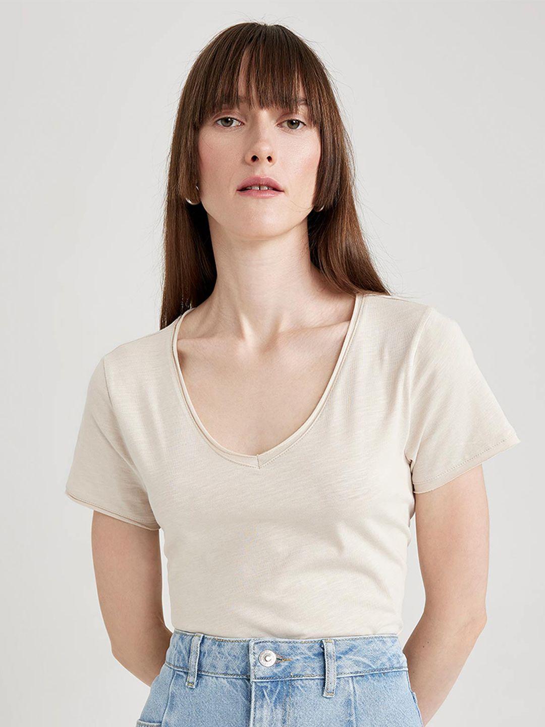 defacto v-neck pure cotton casual t-shirt