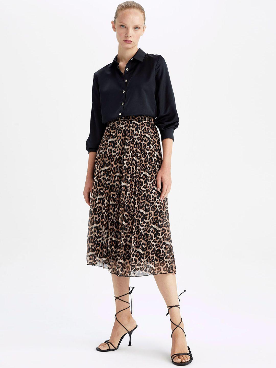 defacto-women-black-&-brown-printed-a-line-skirt