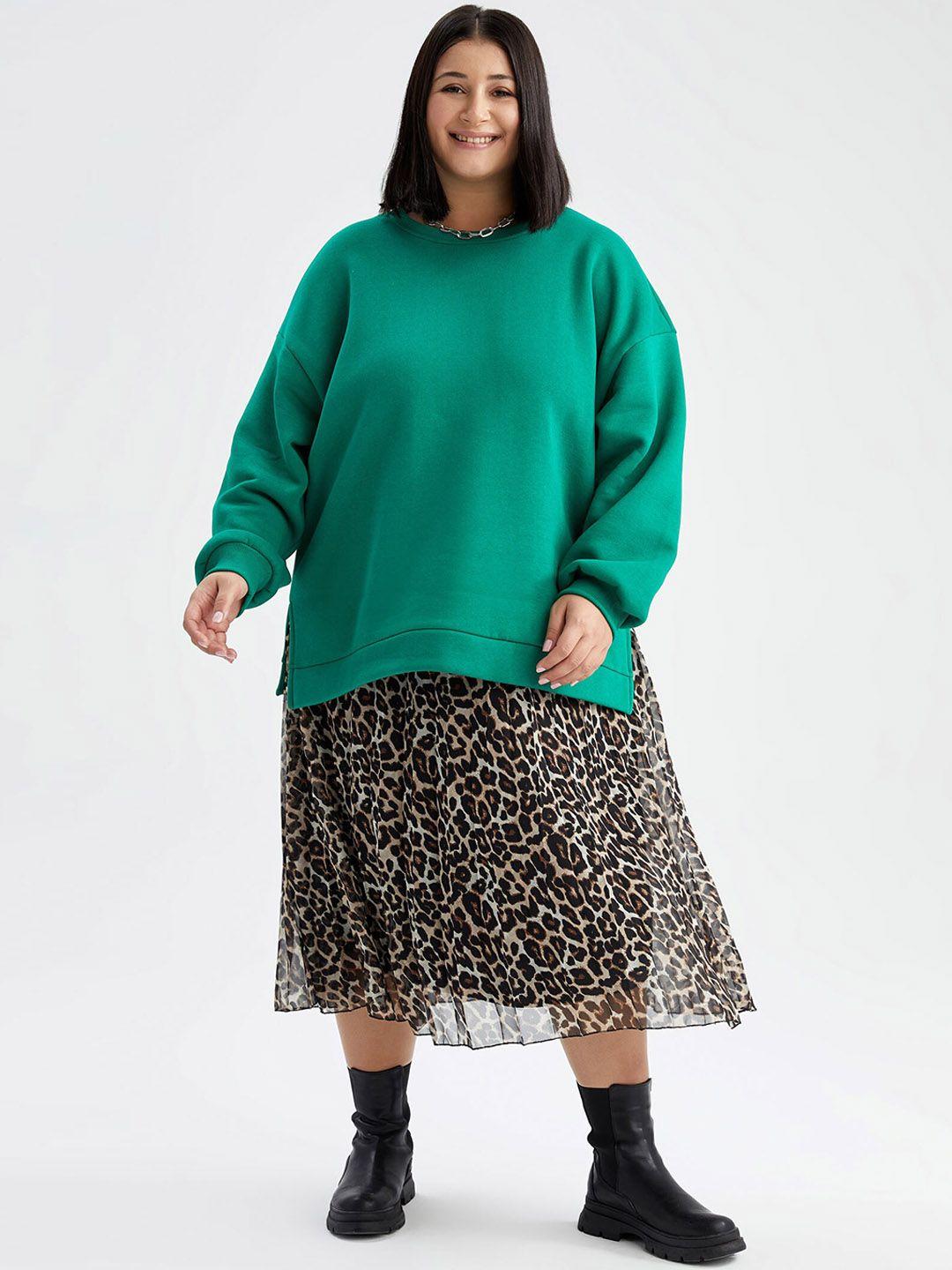defacto women plus size brown printed midi skirt