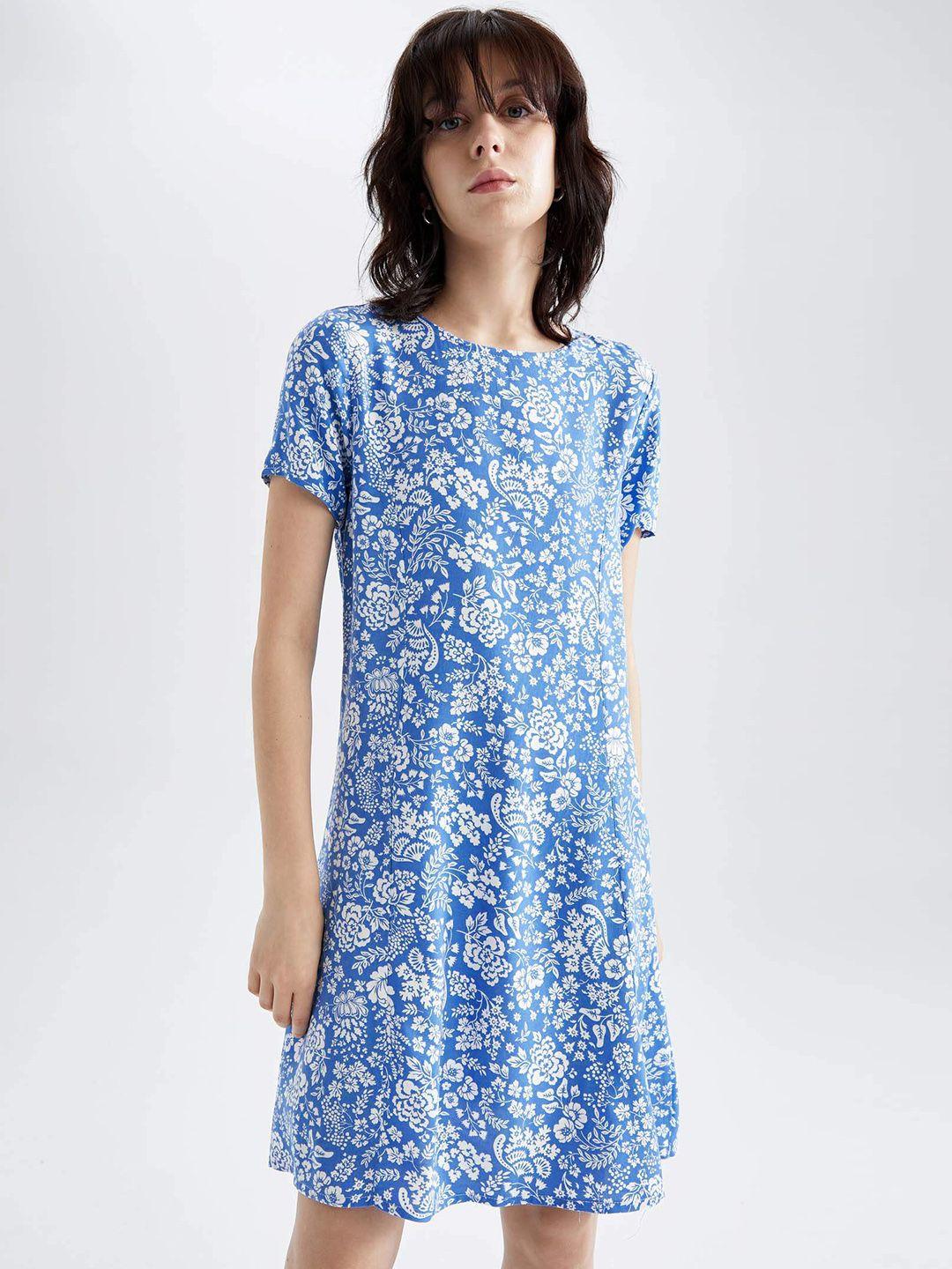 defacto blue & white ethnic motifs sheath dress