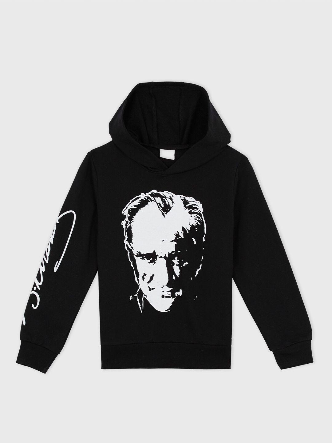 defacto boys black printed hooded sweatshirt