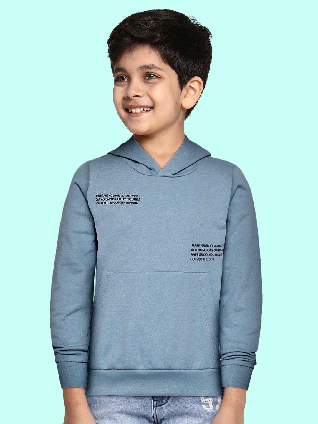 defacto boys blue solid hooded sweatshirt with printed detail