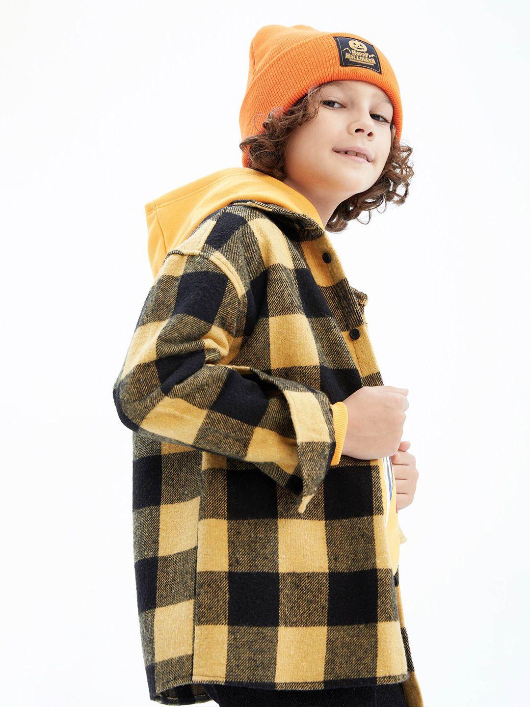 defacto boys checked hooded casual shacket