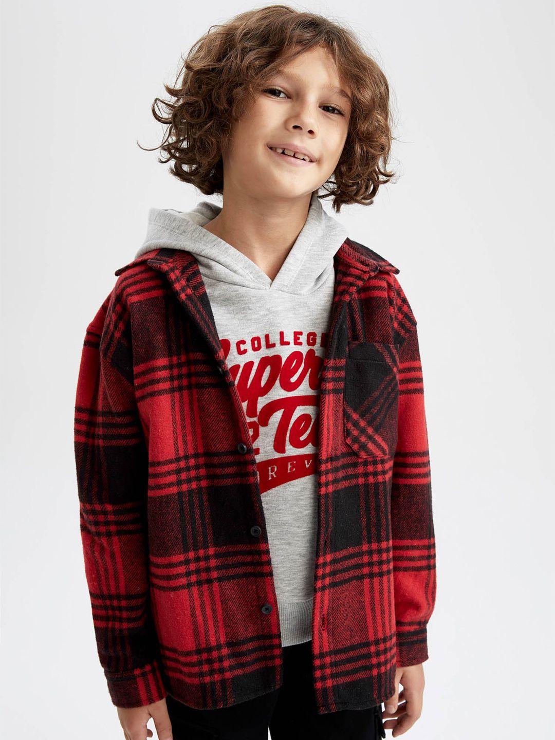 defacto boys checked hooded casual shacket
