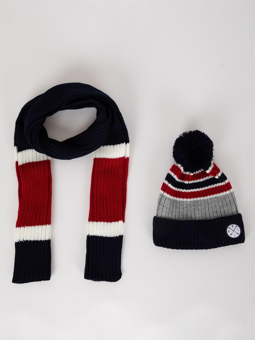 defacto boys colourblocked acrylic scarf with beanie