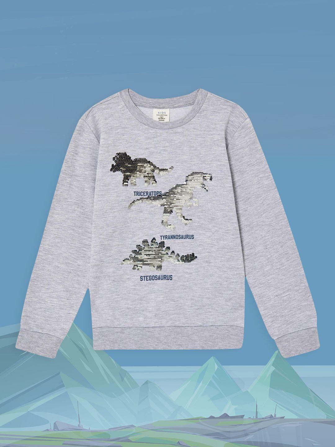 defacto boys grey melange dinosaur flip sequinned sweatshirt