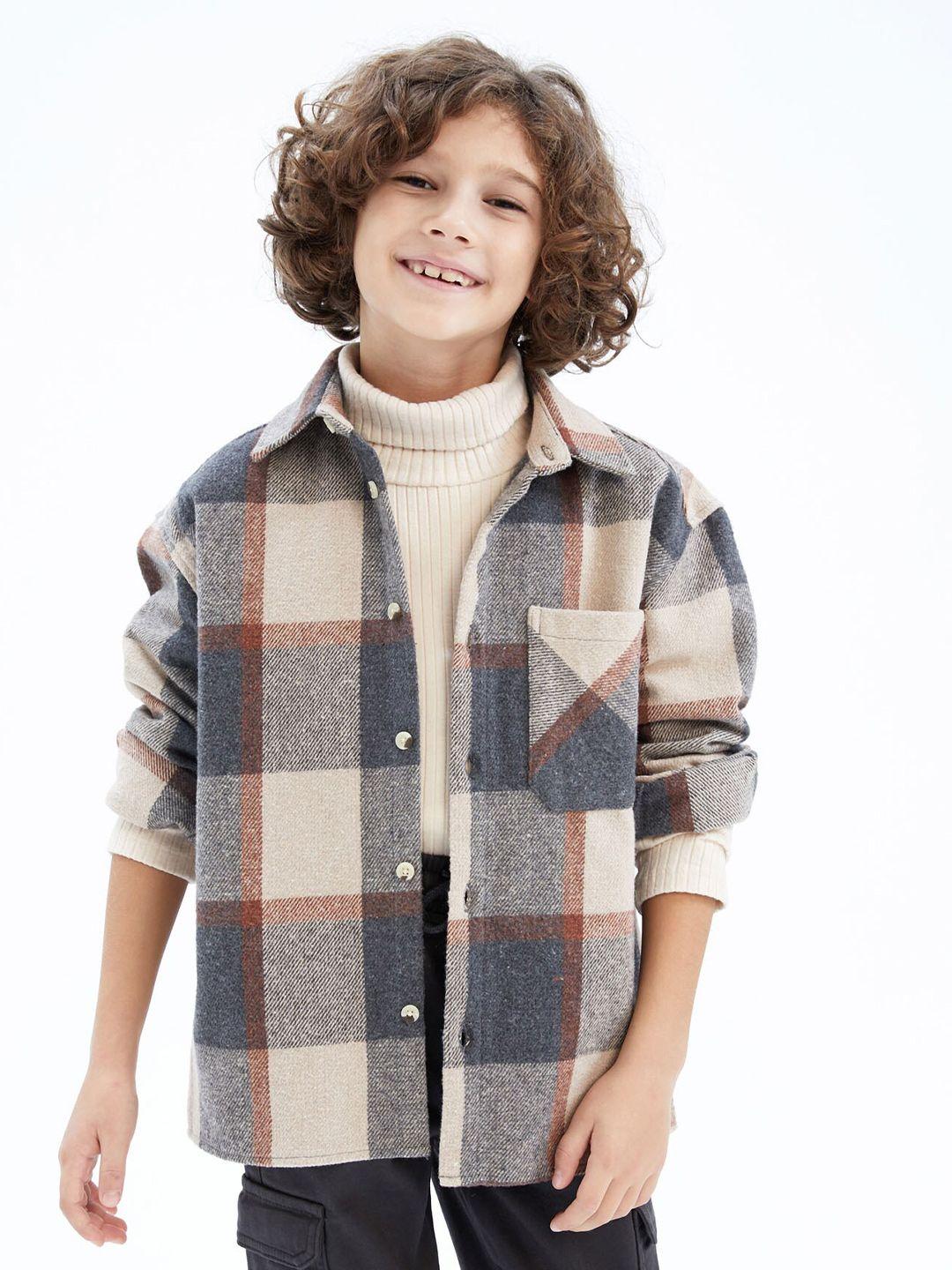 defacto boys printed checked casual shirt