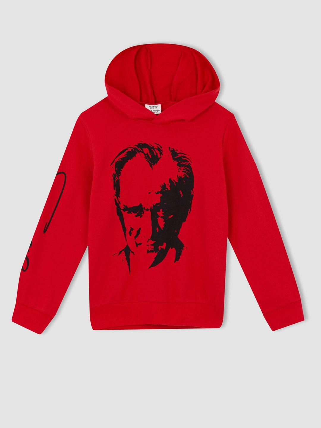 defacto boys red printed hooded sweatshirt