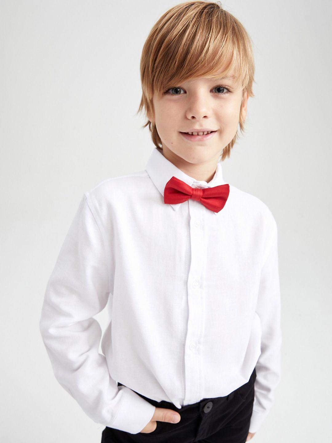 defacto boys white solid pure cotton casual shirt