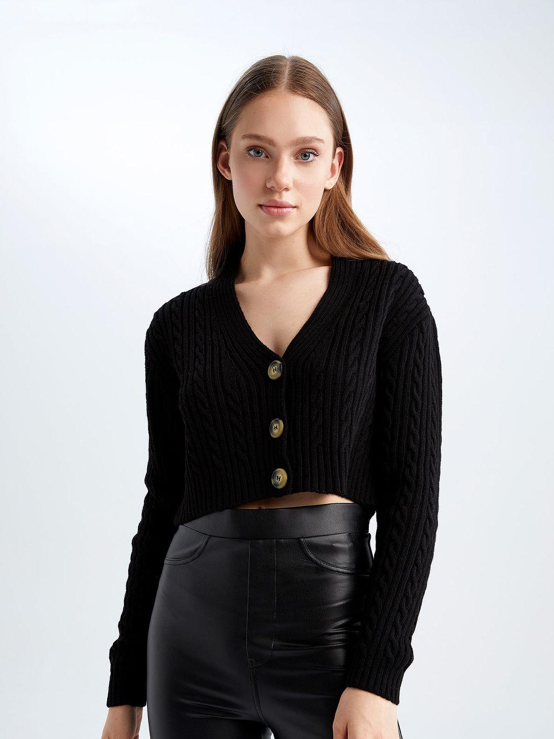 defacto cable knit acrylic crop cardigan sweater