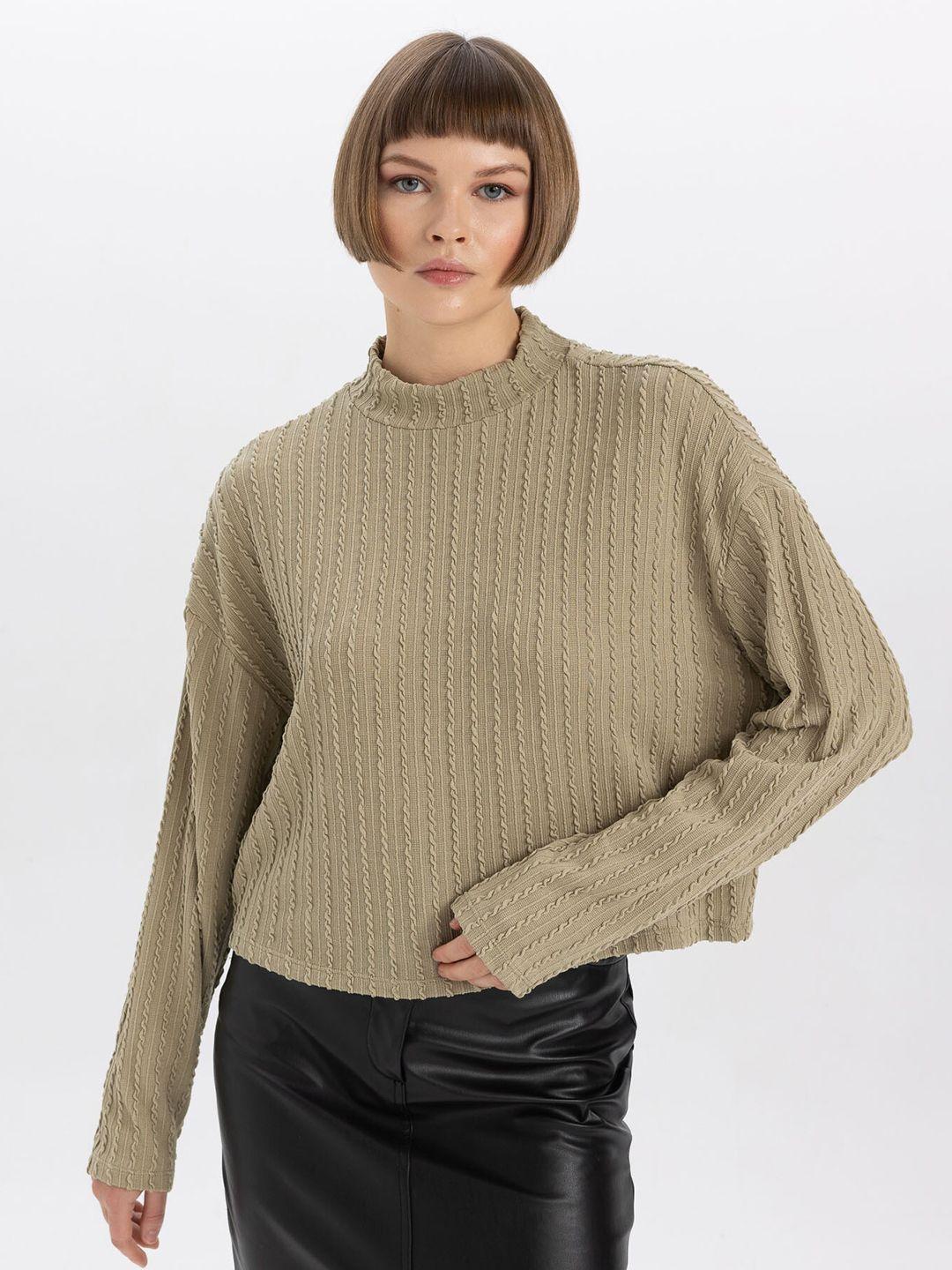 defacto cable knit self design high neck pullover sweaters