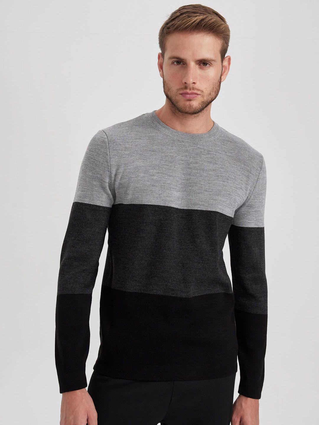 defacto colourblocked round neck long sleeve acrylic pullover sweater