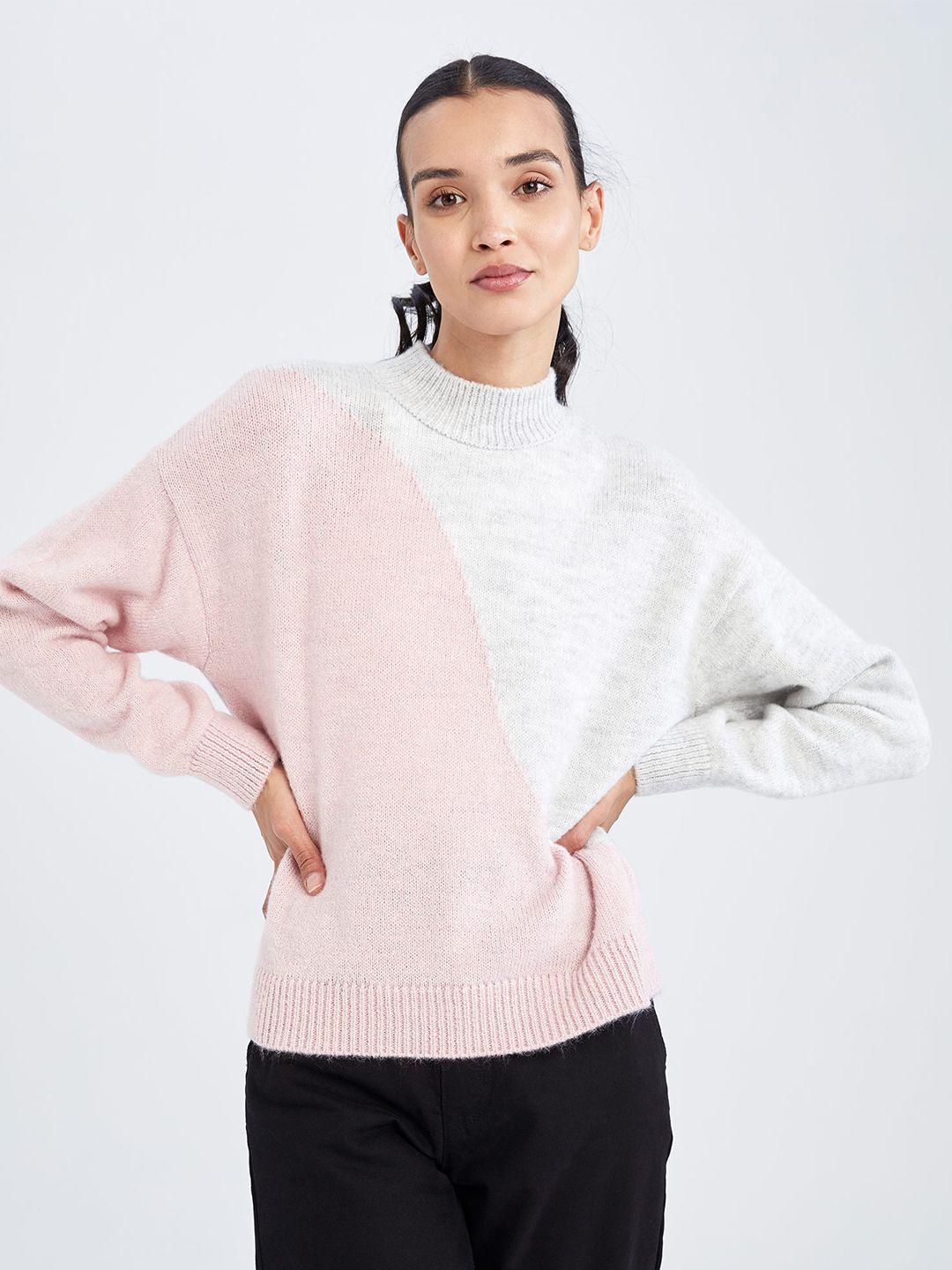 defacto colourblocked round neck pullover sweater