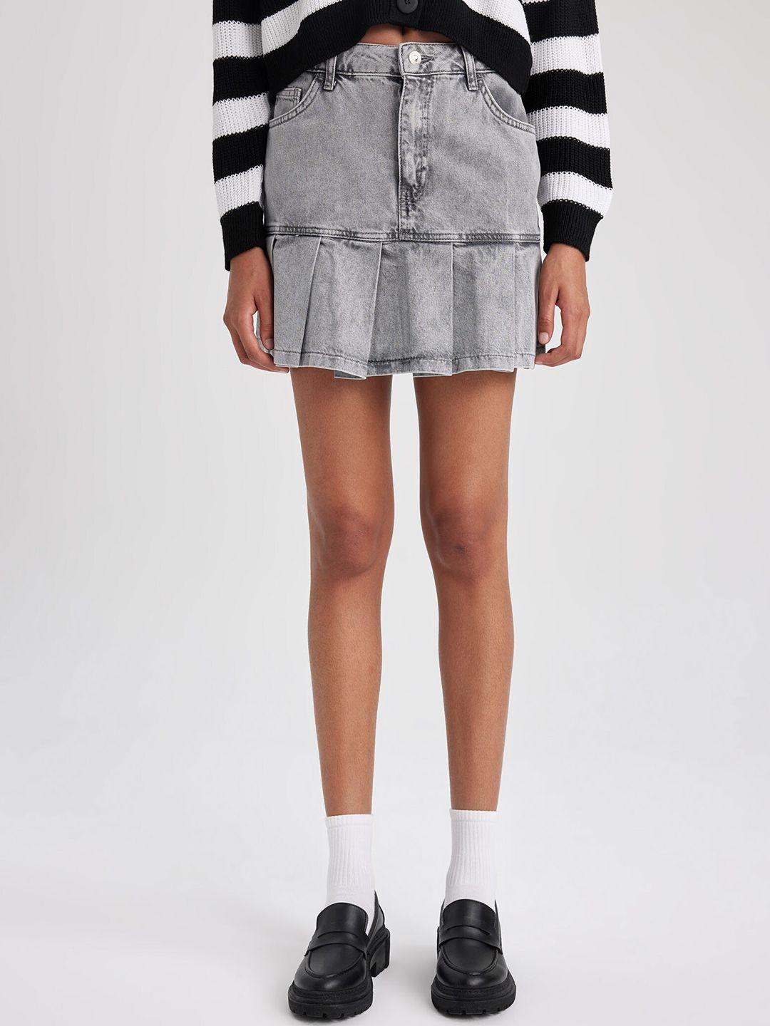 defacto cotton pleated flared mini skirt