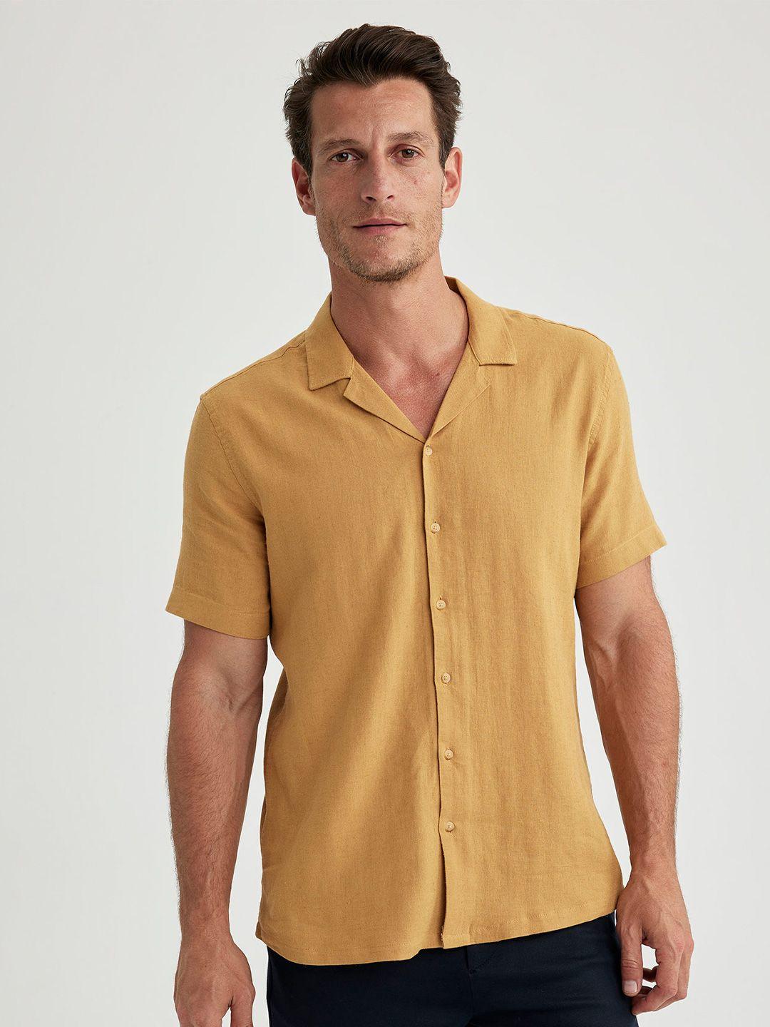 defacto cuban collar linen casual shirt