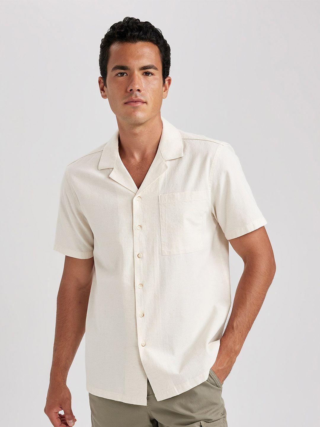 defacto cuban collar opaque cotton linen casual shirt