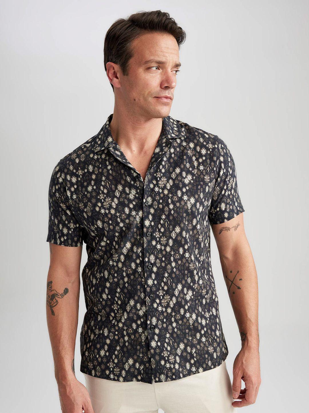 defacto floral printed cotton linen casual shirt