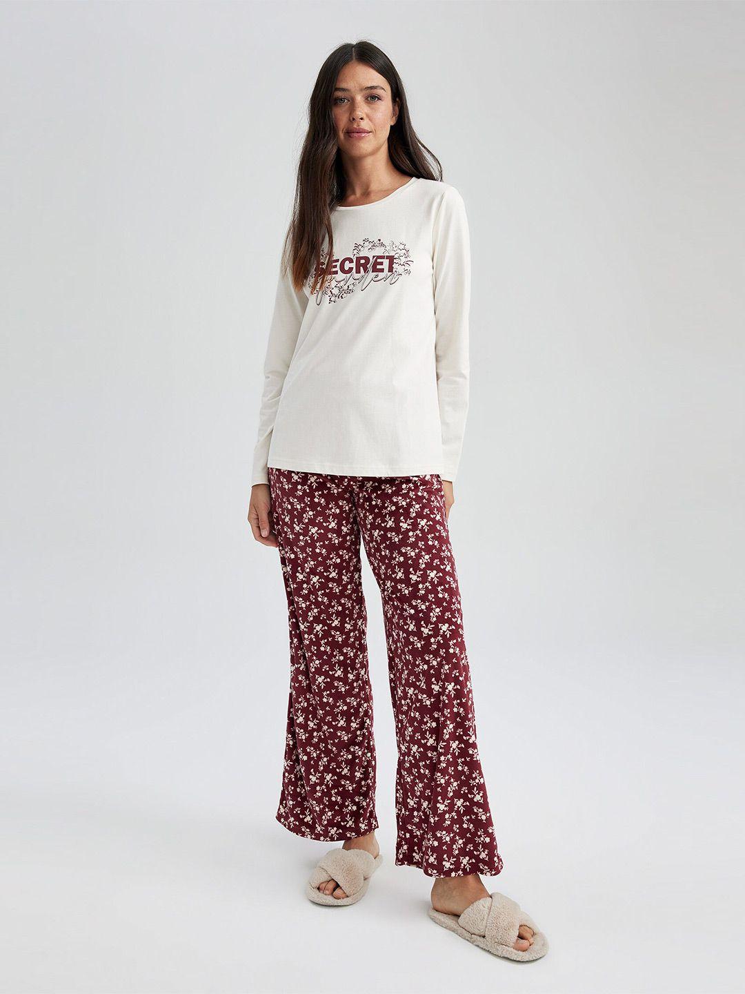 defacto floral printed long sleeves pure cotton t-shirt with pyjamas