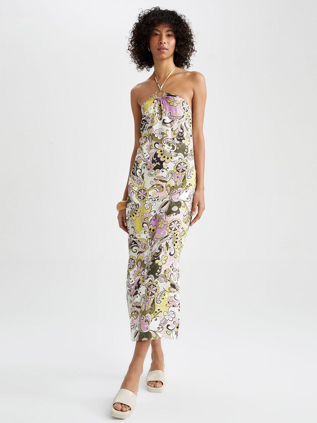 defacto floral printed shoulder strap a-line midi dress