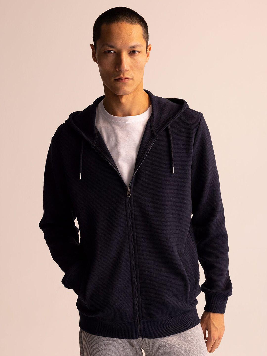 defacto full sleeve hooded ribbed open-front sweater