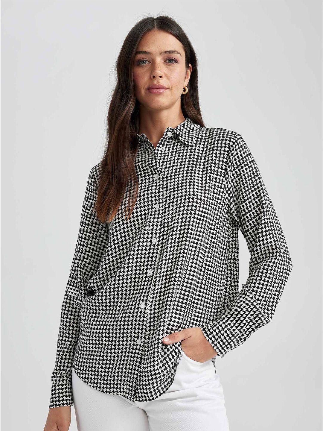 defacto geometric printed spread collar casual shirt