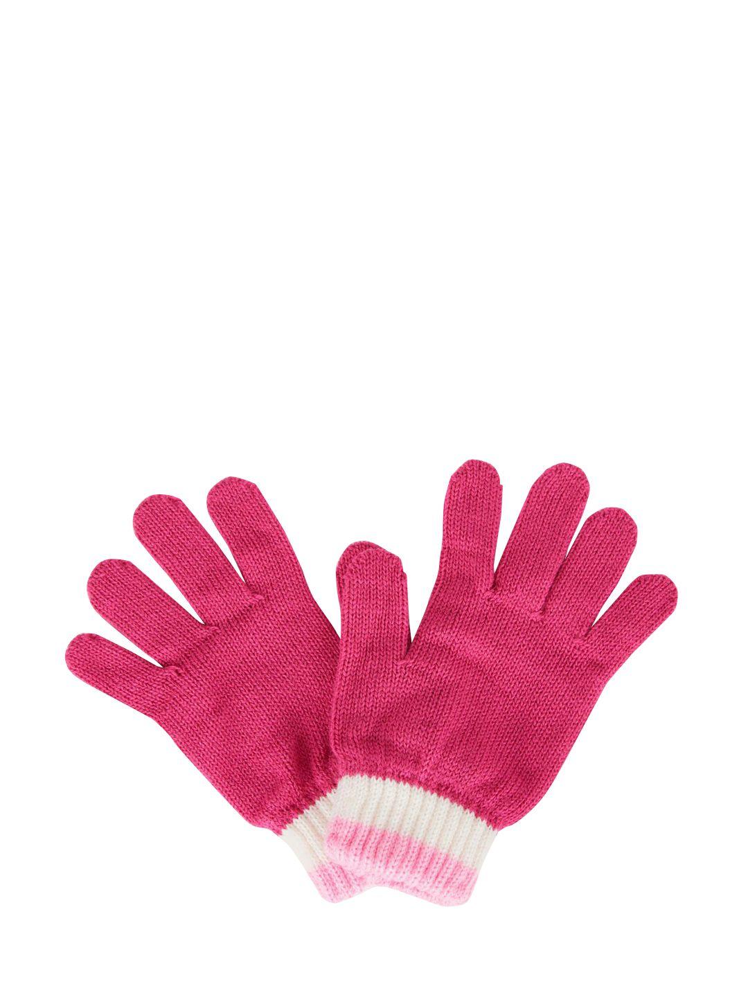 defacto girls pink solid acrylic hand gloves