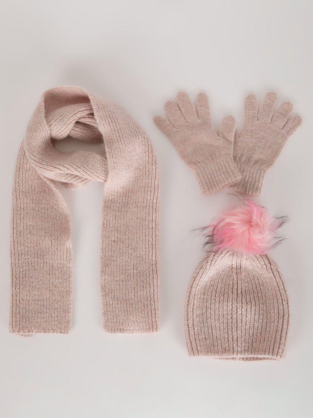 defacto girls self design scarf with beanie & gloves