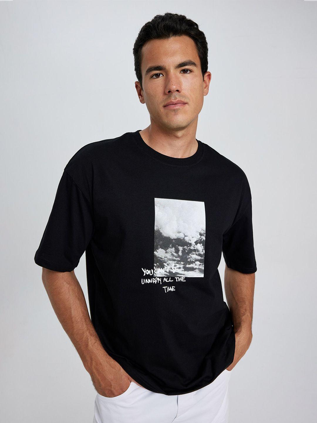 defacto graphic printed drop-shoulder pure cotton t-shirt