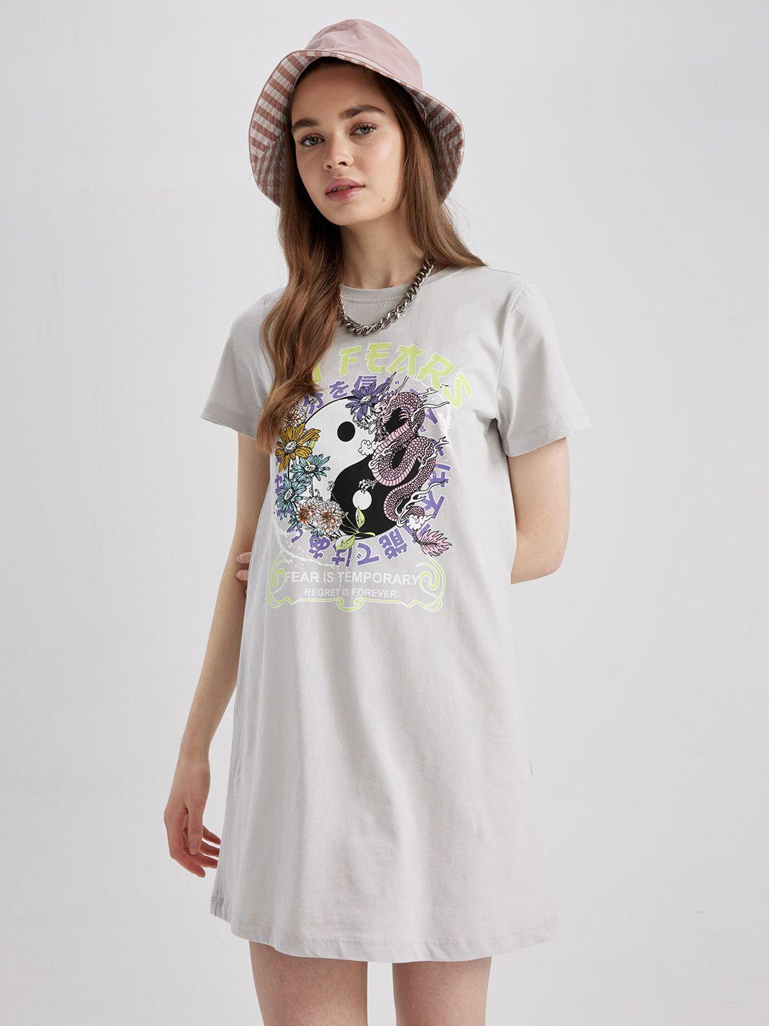 defacto graphic printed pure cotton t-shirt mini dress