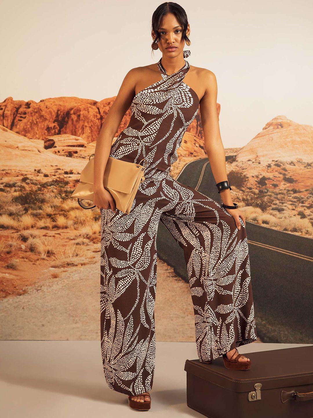 defacto halter neck printed basic jumpsuit