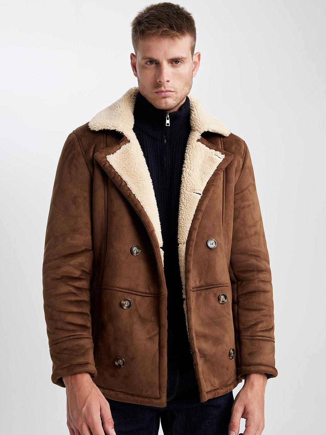 defacto lapel collar padded jacket with faux fur trim