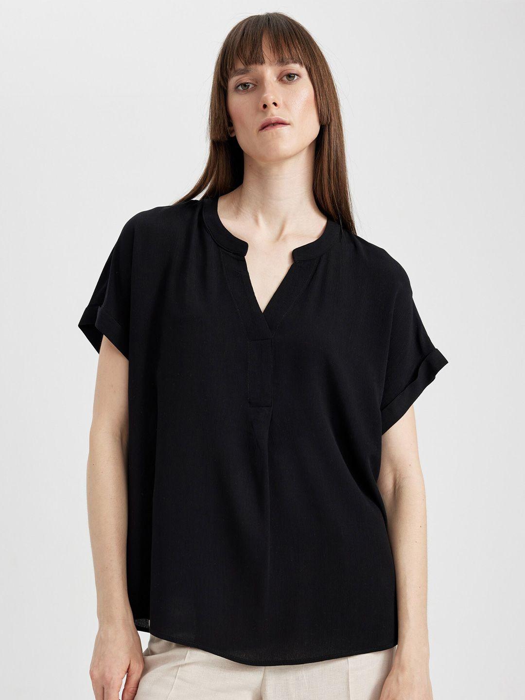 defacto mandarin collar extended sleeves shirt style top