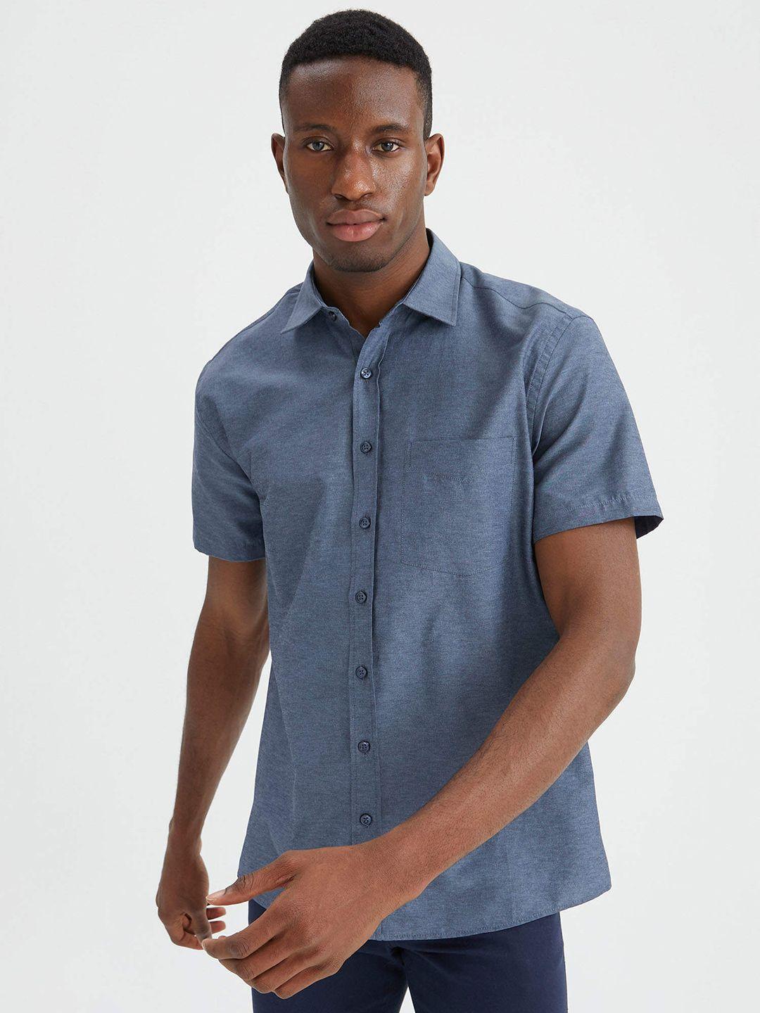 defacto men blue solid casual shirt