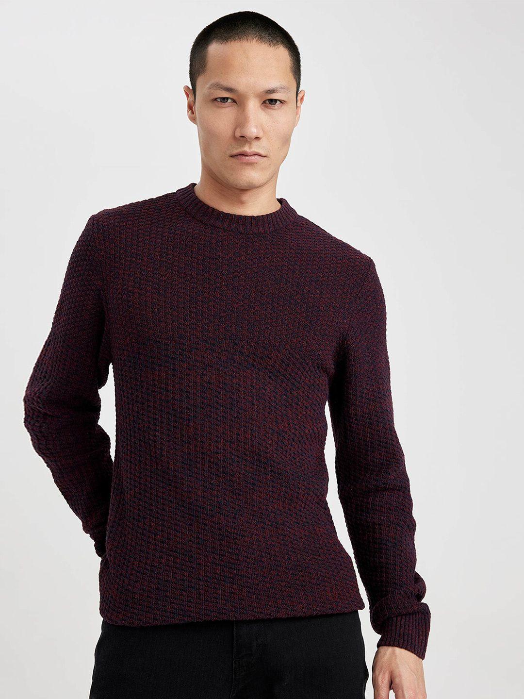 defacto men burgundy ribbed pullover