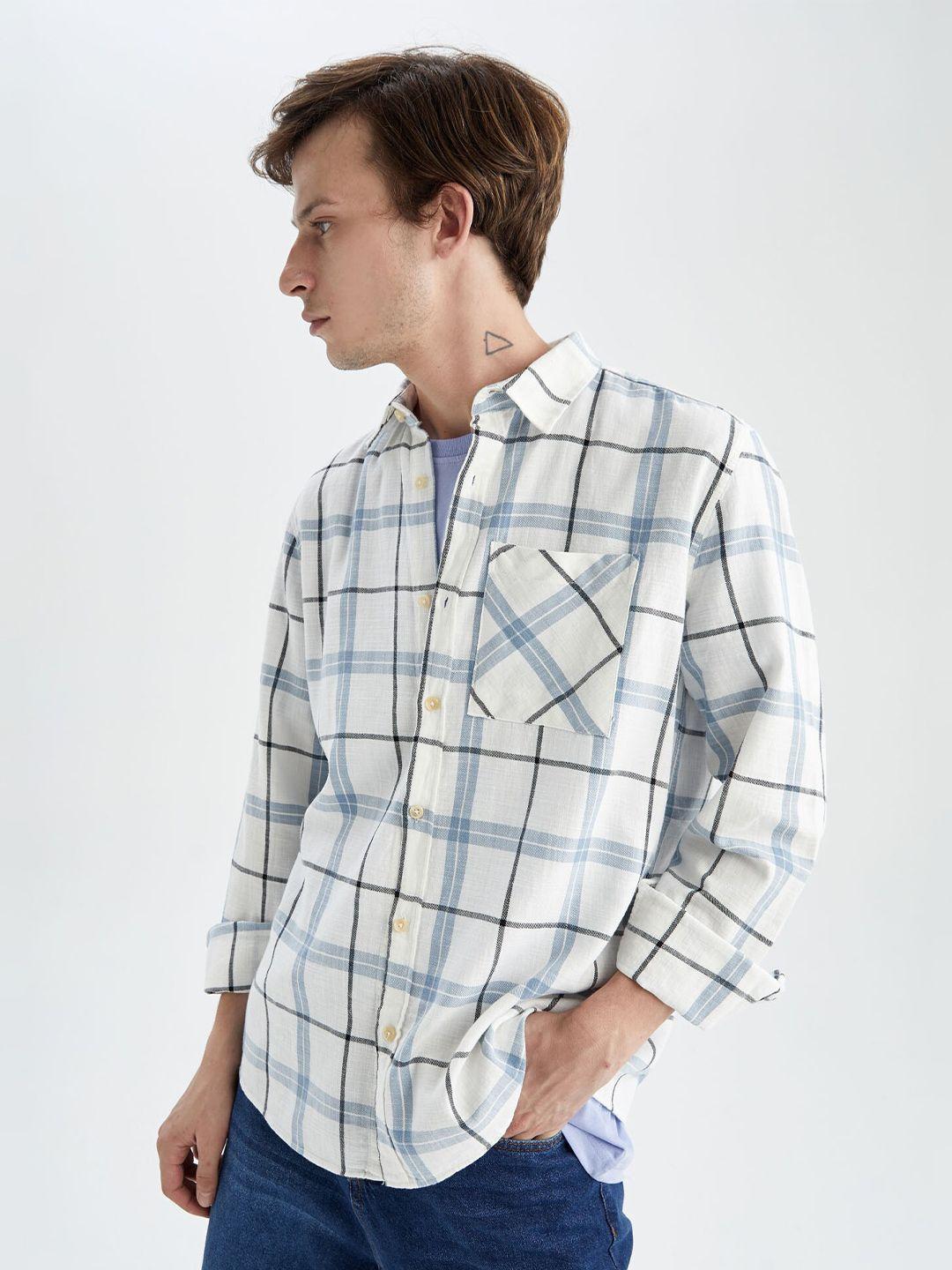 defacto men checked pure cotton long sleeves casual shirt