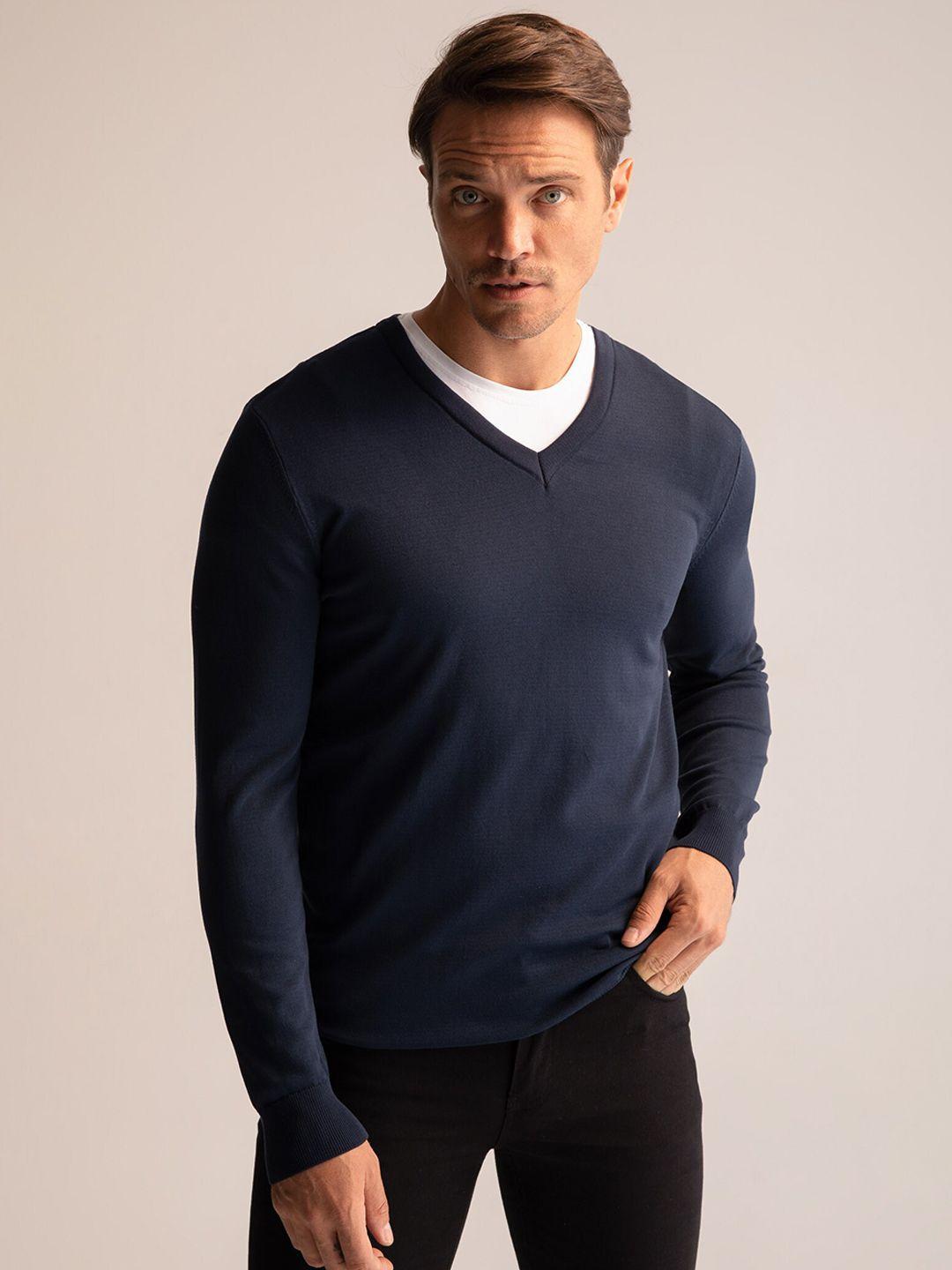 defacto men navy blue solid pullover