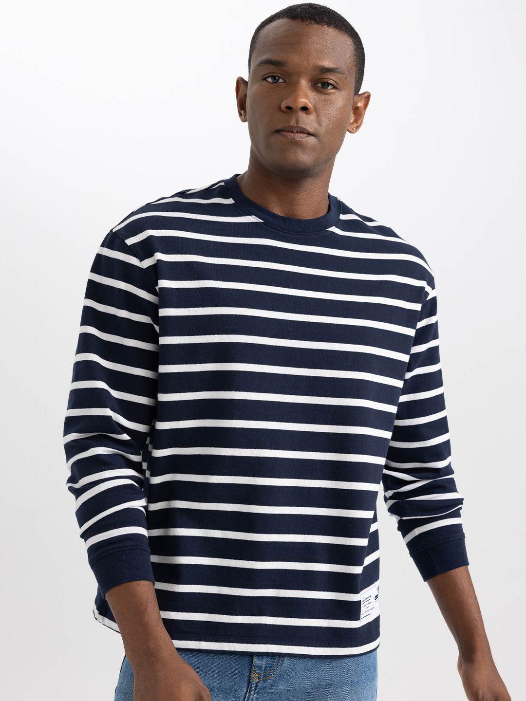 defacto men navy blue striped sweatshirt