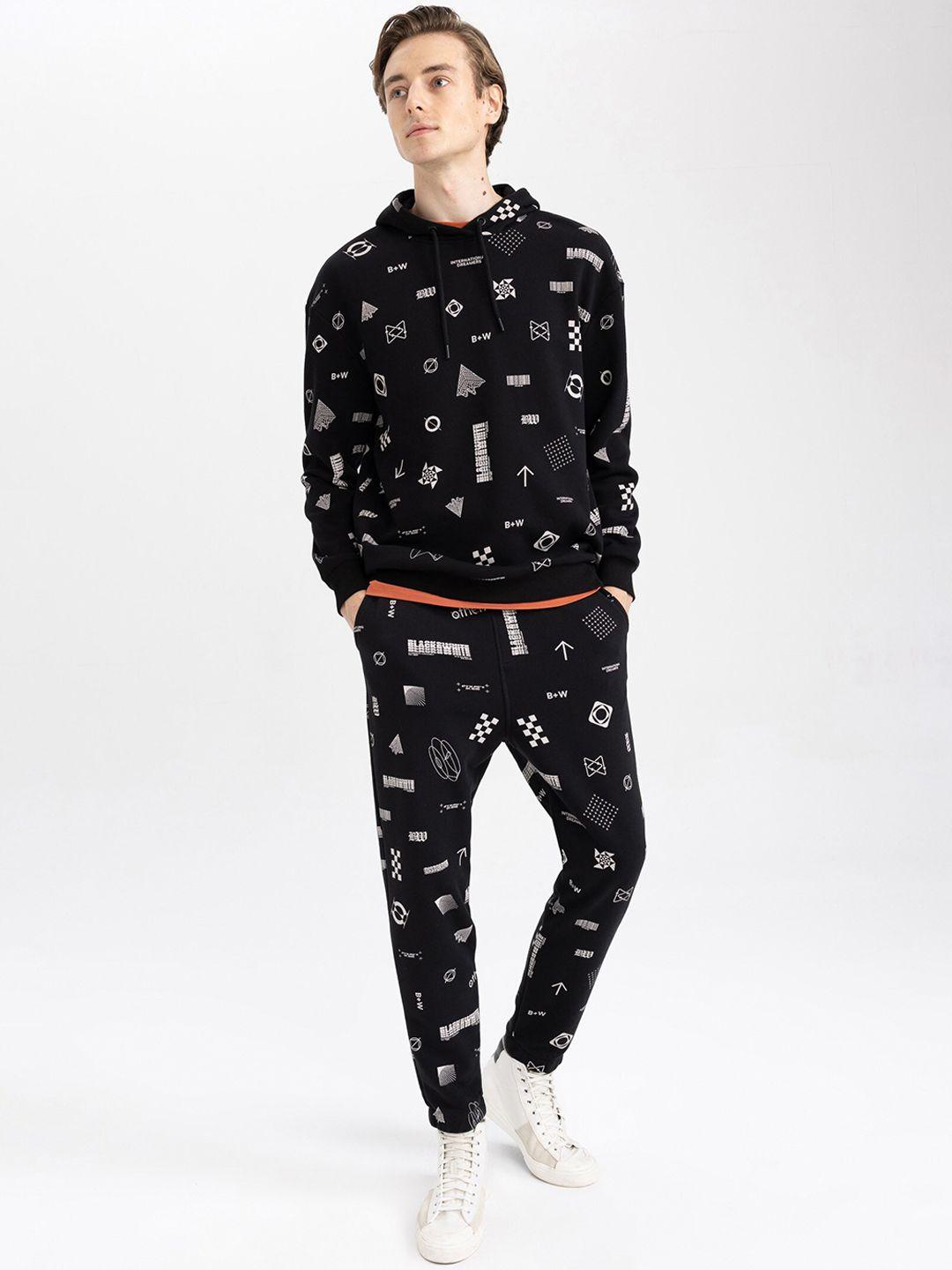 defacto men printed mid-rise flat-front knitted plain joggers