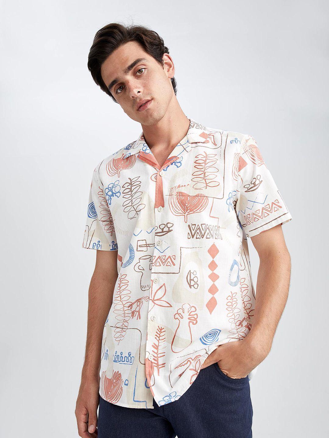 defacto men printed pure cotton casual shirt