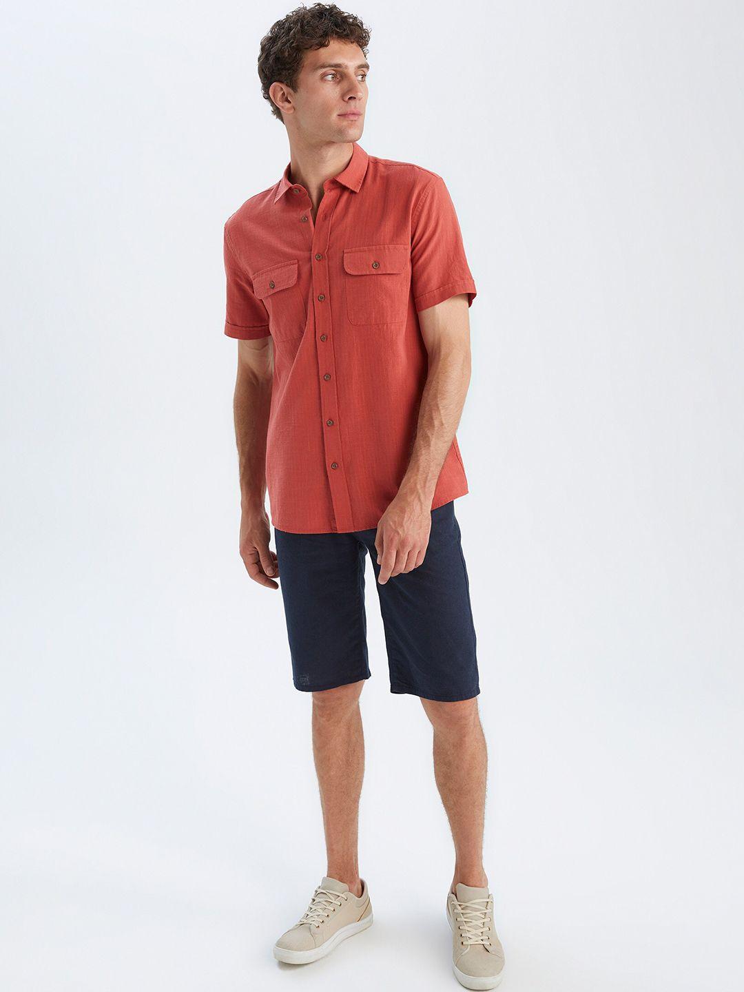 defacto men regular fit cotton linen shorts