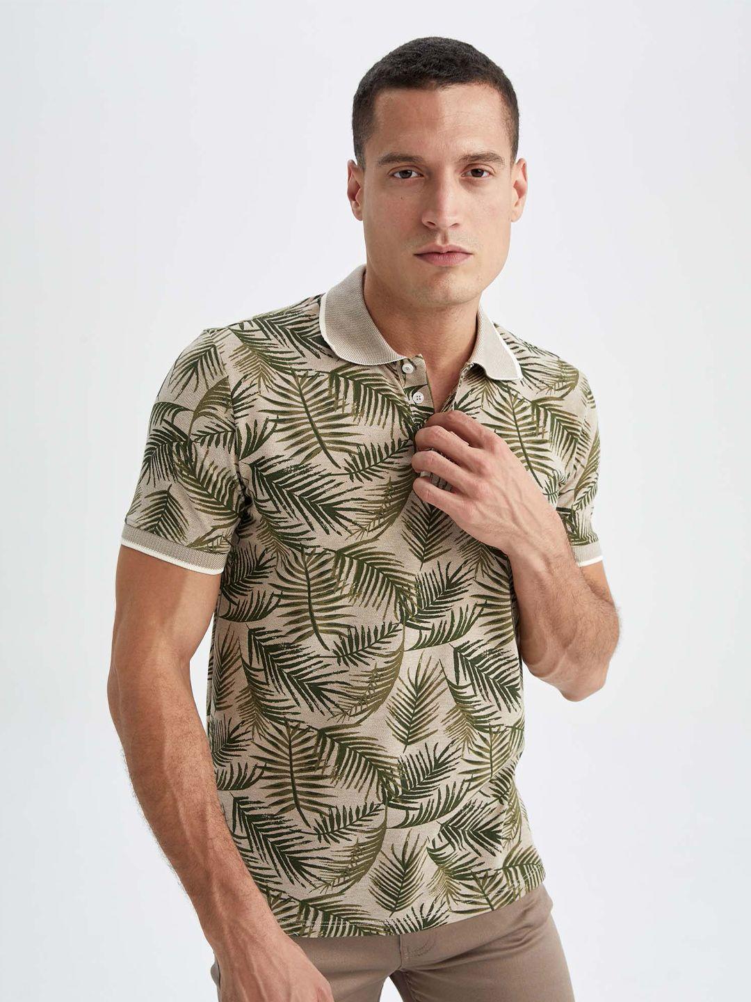 defacto men tropical printed polo collar t-shirt