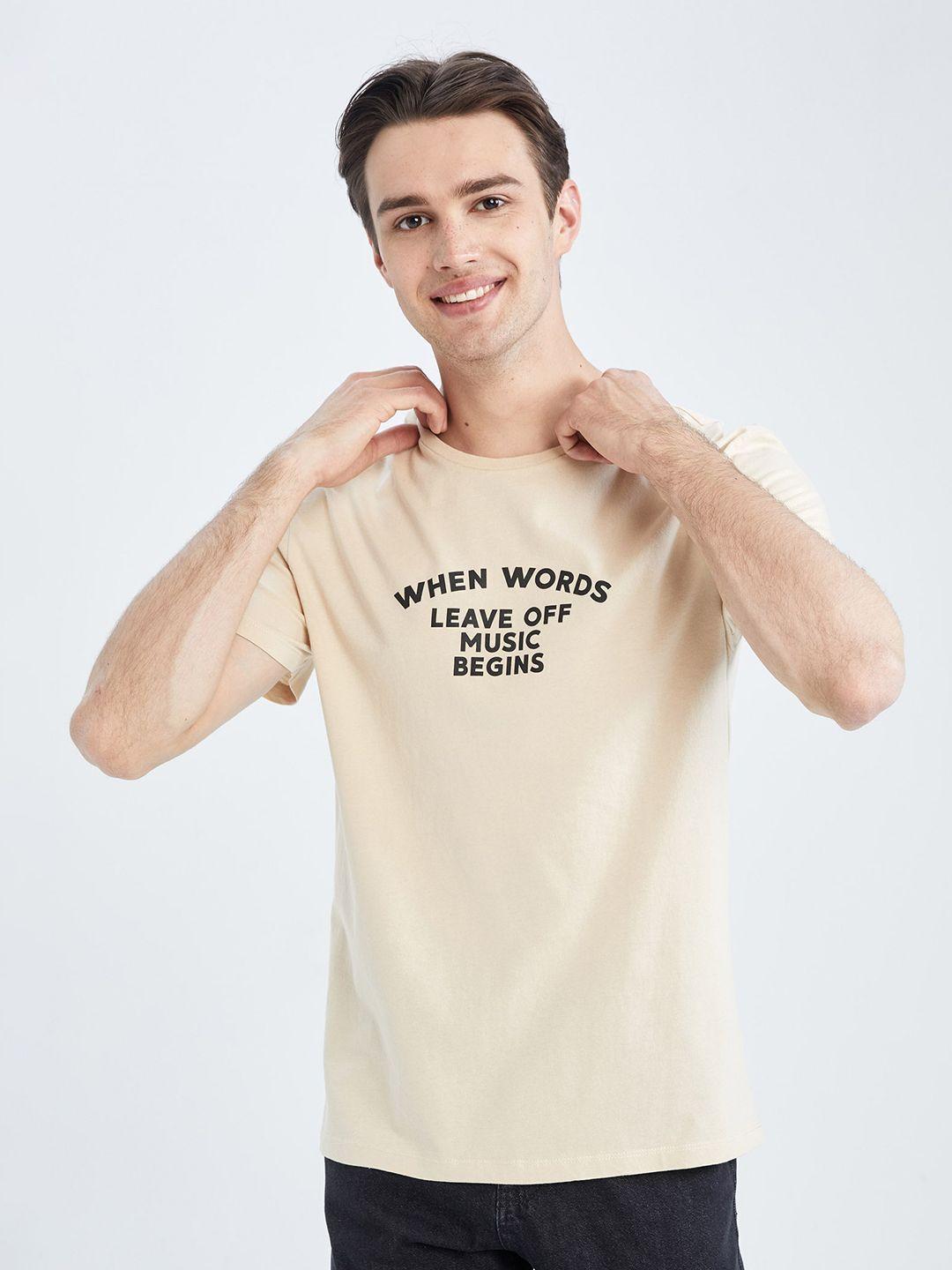 defacto men typography printed drop-shoulder sleeves cotton t-shirt